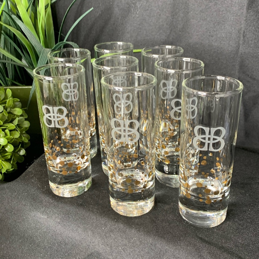 Set of 8 Baileys Irish Cream BB Gold Confetti Shooter Glasses / shot glasses